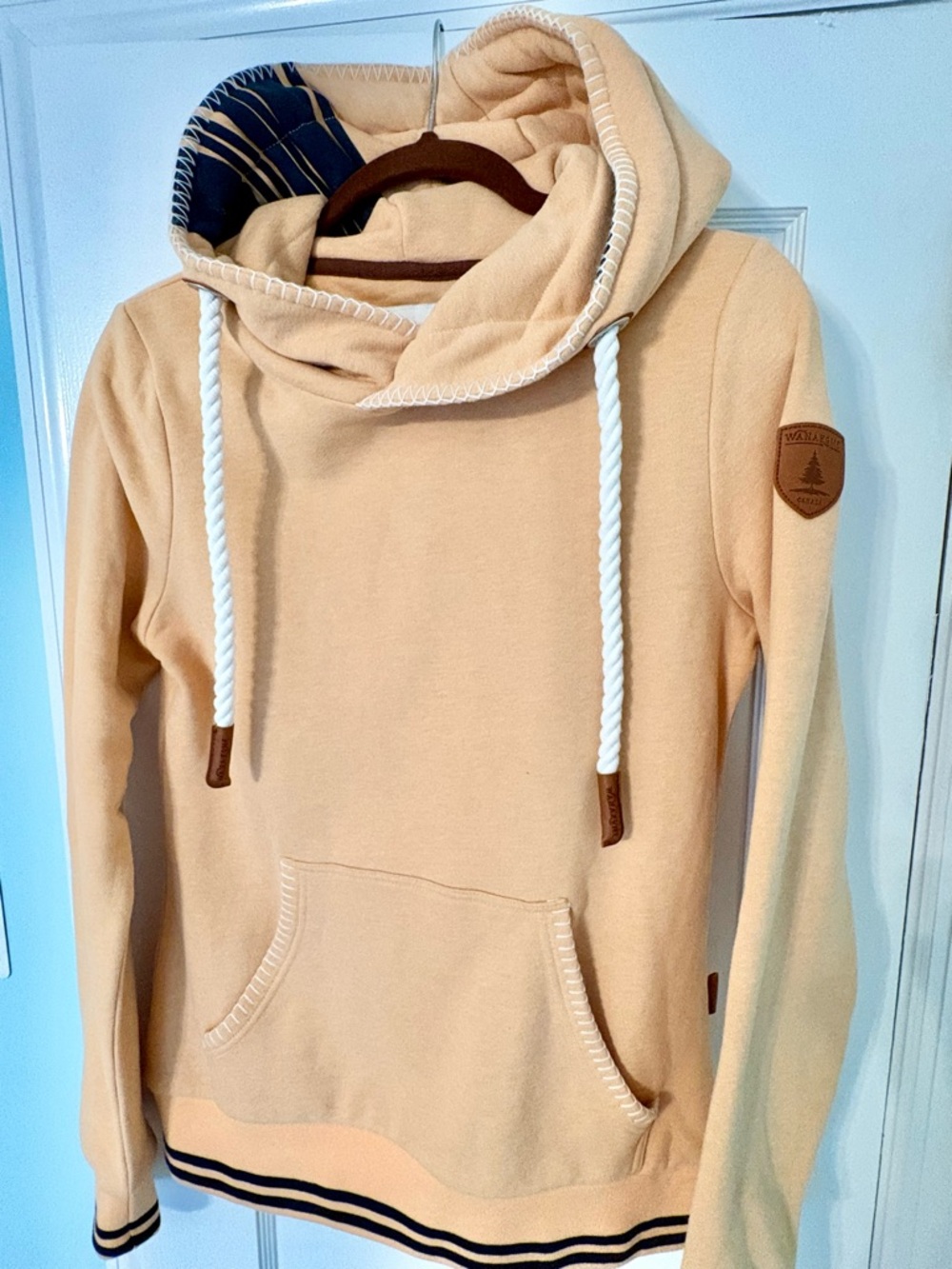 Wanakome Cream Cowl-Neck Hooded Sweater with Rope Drawstrings